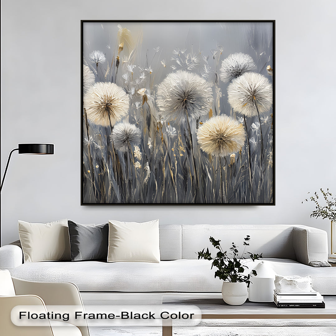Whispers of the Meadow – Dandelion Field in Neutral Tones Canvas Print