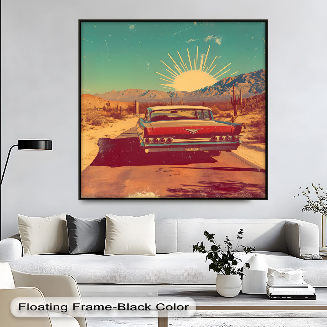Sunset Cruise – Retro Desert Highway Canvas Print