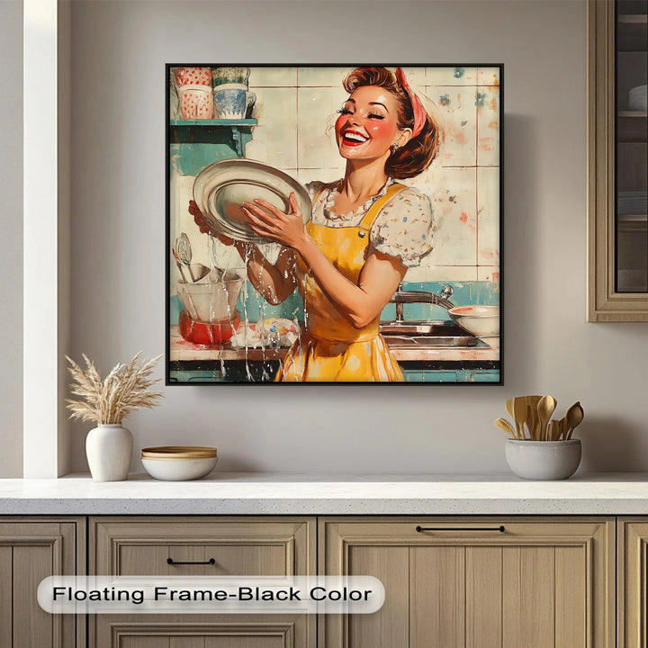 Cheerful Retro Dishwashing – Vintage Kitchen Canvas Prints - MyPhotoStation