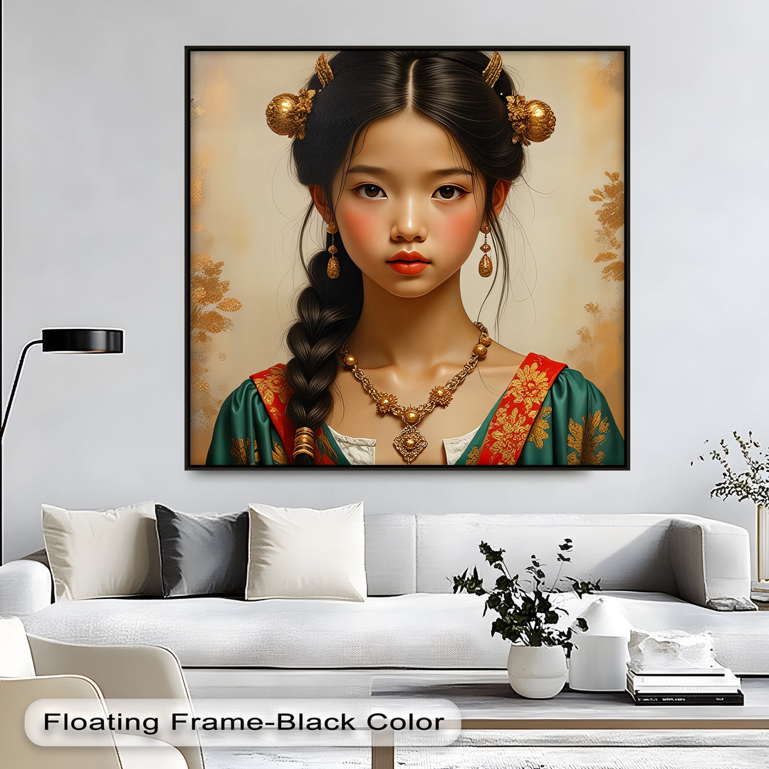 Golden Grace – Oriental Princess Portrait Canvas Wall Art | Biggest Canvas