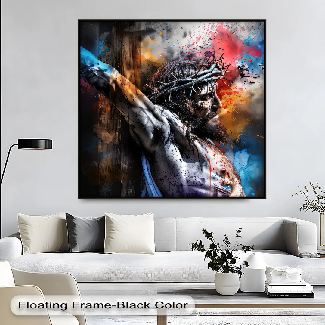 Jesus on the Cross with Crown of Thorns - Jesus Canvas Print