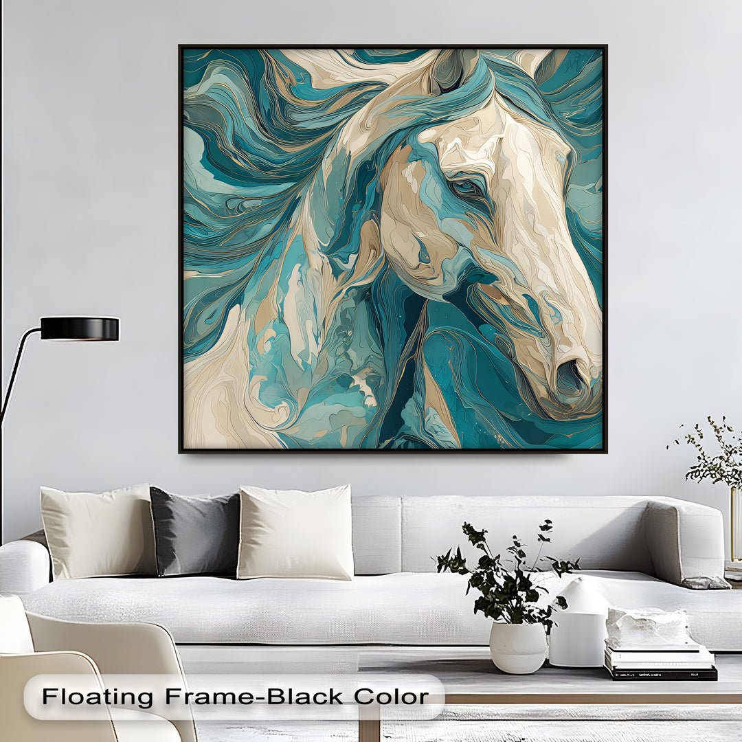 Whirlwind Spirit – Abstract Horse in Teal and Sand Canvas Print