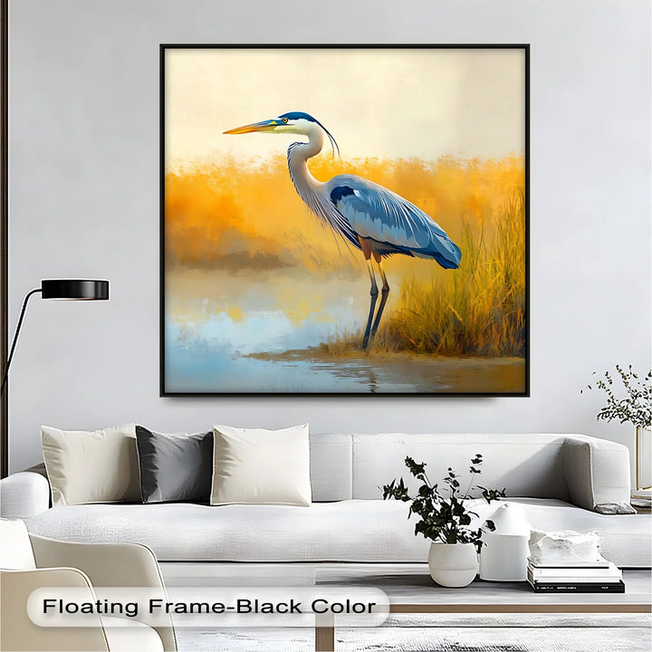Still Waters – Majestic Heron in Misty Marshland Canvas Wall Art - MyPhotoStation
