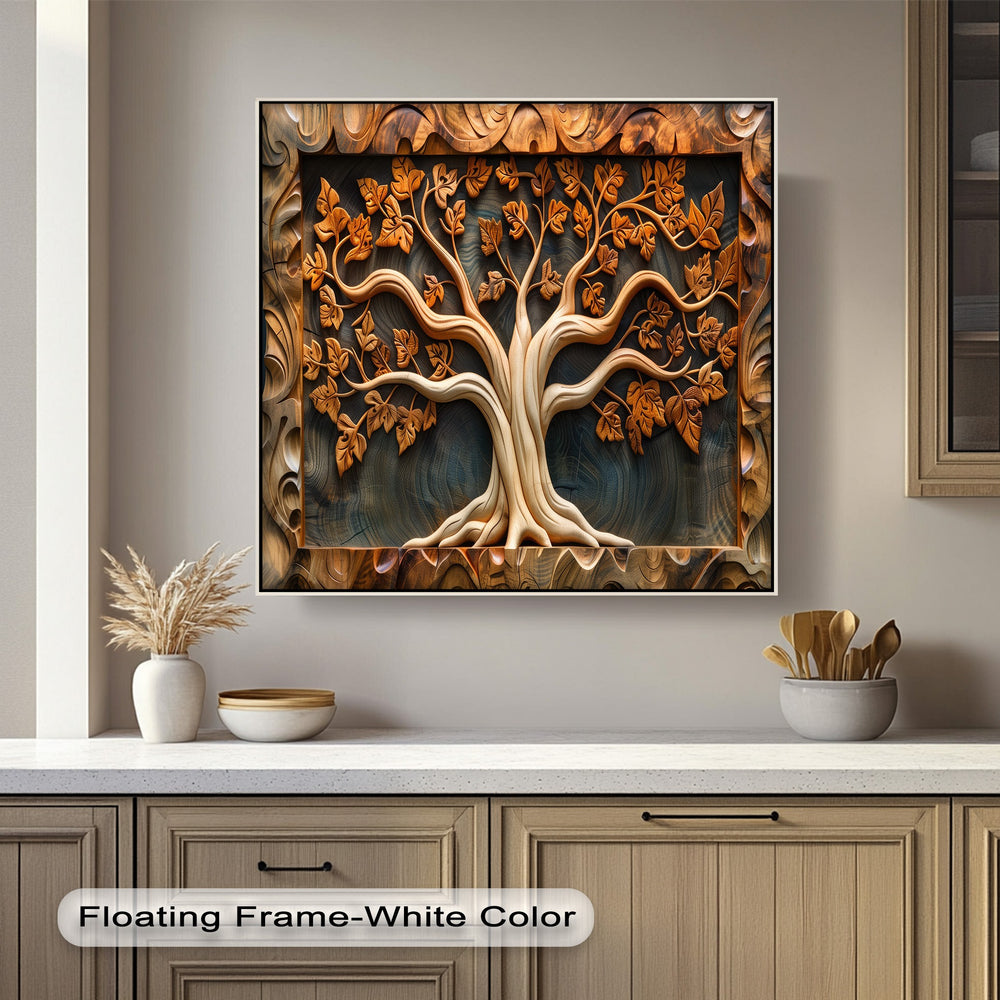 The tranquil mood of nature's beauty is captured in these rustic wooden tree relief canvas pictures, featuring intricate carved details.