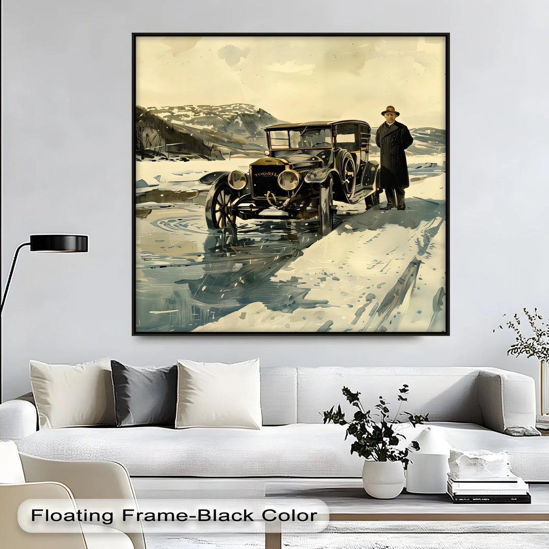 Vintage Car in Winter Mountains – Car Canvas Print