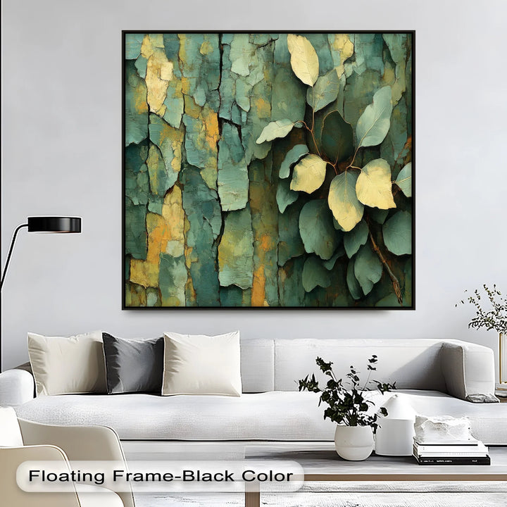 Cracked Earth Botanica – Textured Green Bark and Leaf Canvas Print - MyPhotoStation