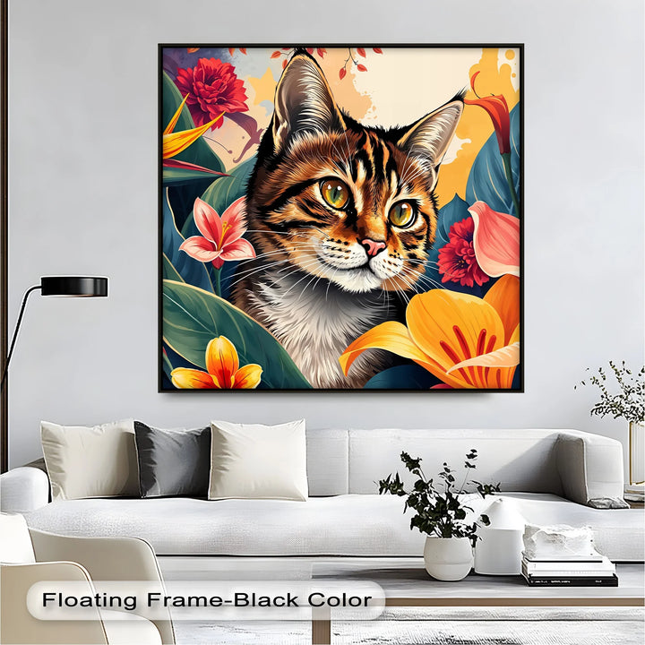 Tabby Cat Surrounded by Tropical Flowers - Cat Canvas Print - MyPhotoStation