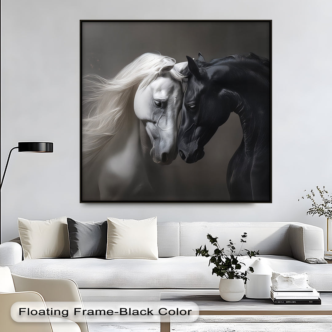 Yin & Flame – Intimate Contrast of Black and White Horses Canvas Print