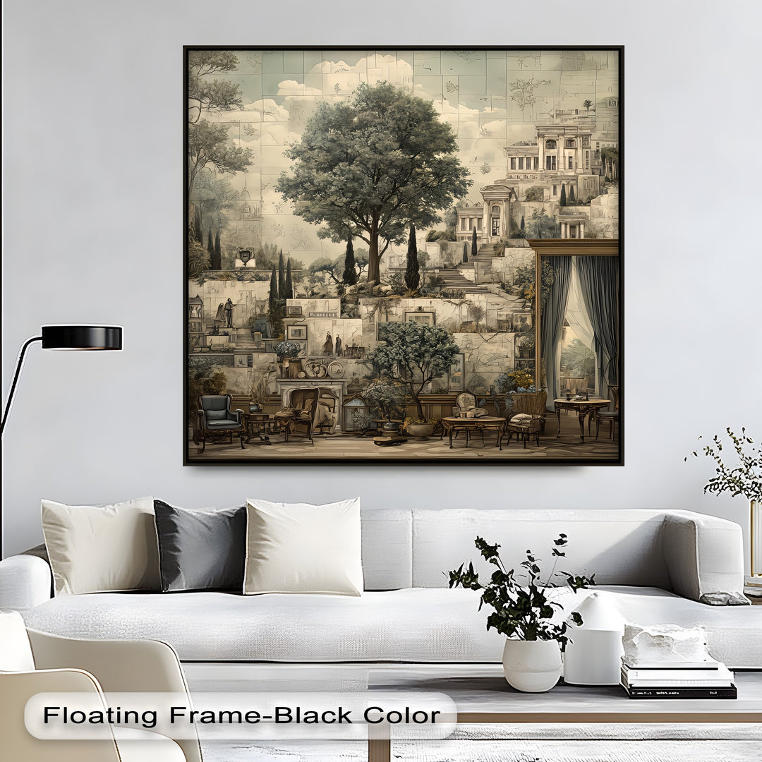 Classical Architecture & Garden Mural - Canvas Wall Art | Large Canvas