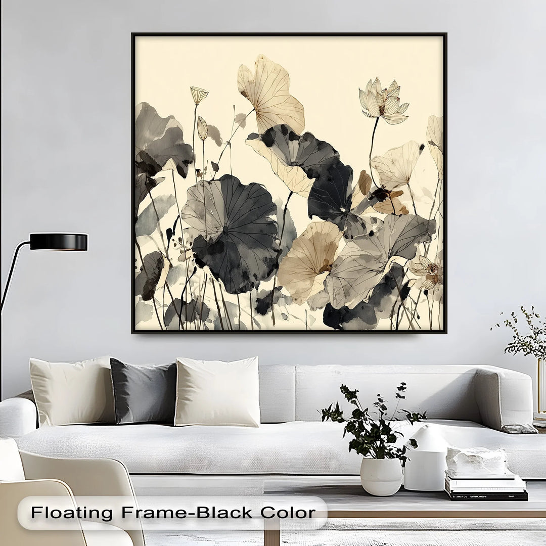 Tranquil botanical sketch with beige and charcoal hues

