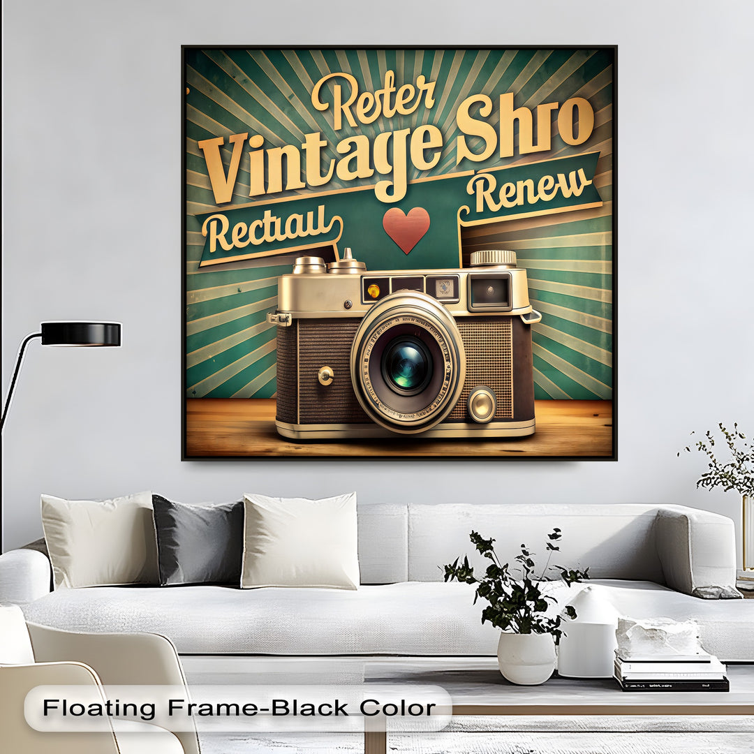 Vintage Camera with Radiant Typography - Retro Canvas Print