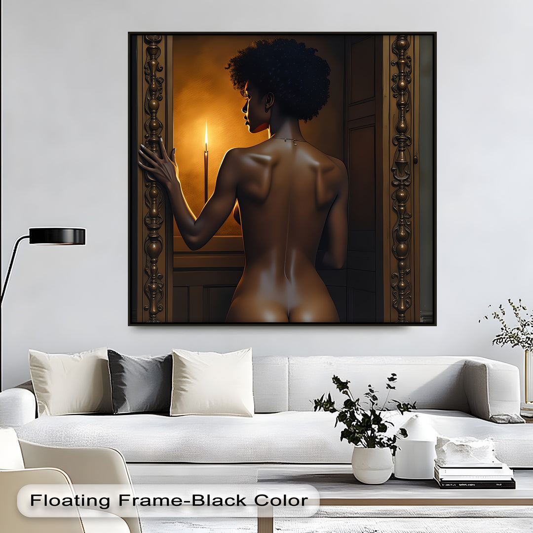 Golden Silence – Nude Woman in Candlelight Canvas Print | Bedroom Wall Art