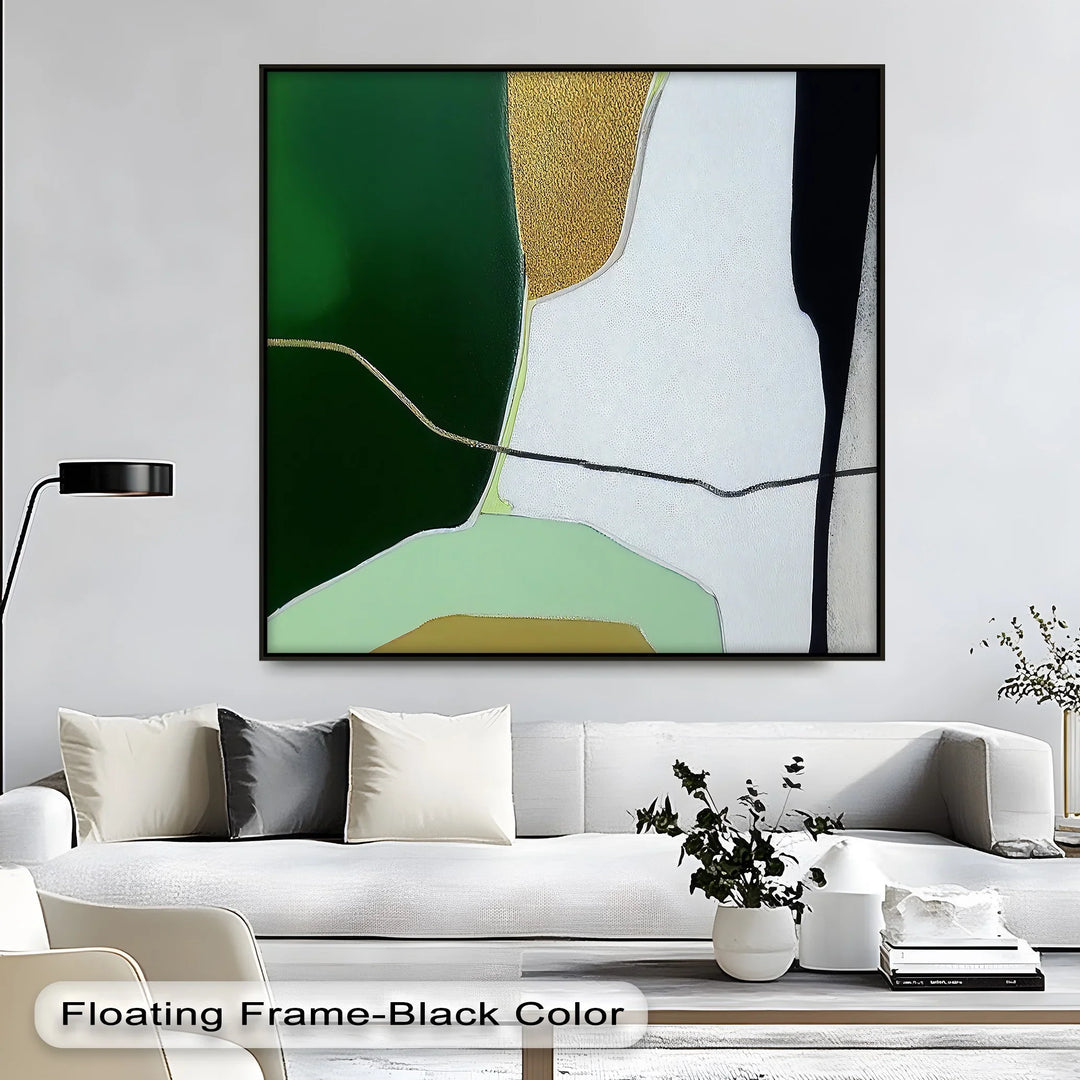 Modern Earth Divide – Green and Gold Abstract Landscape Canvas Print - MyPhotoStation