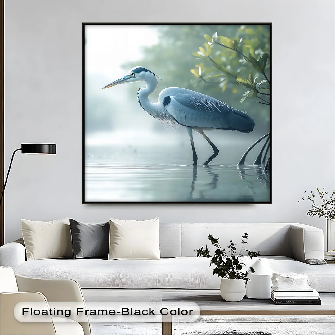 Silent Morning – Heron in the Misty Mangroves Canvas Wall Art - MyPhotoStation