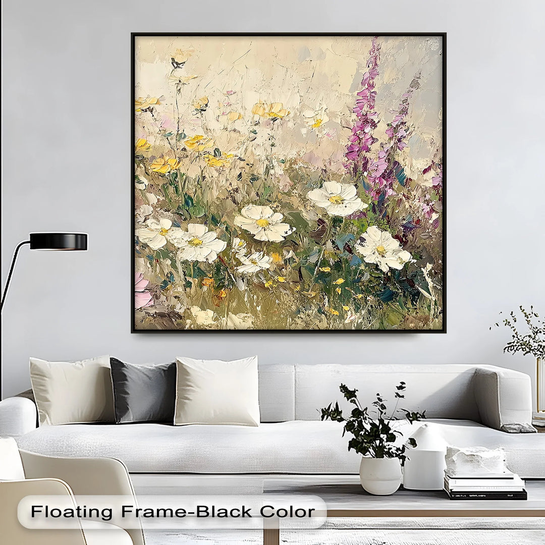 Soft Petals Symphony – Textured Wildflower Field Canvas Print - MyPhotoStation