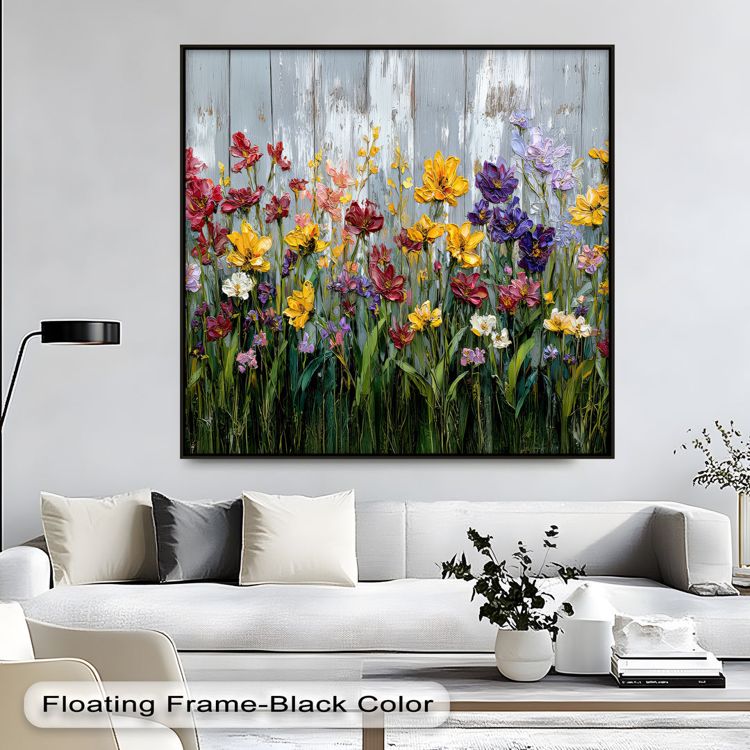 Wild Garden Symphony – Rustic Fence Flower Canvas Print