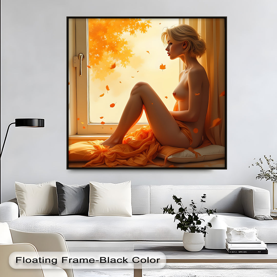 Autumn Glow – Nude Muse by the Window Erotic Canvas Print | Framed Art