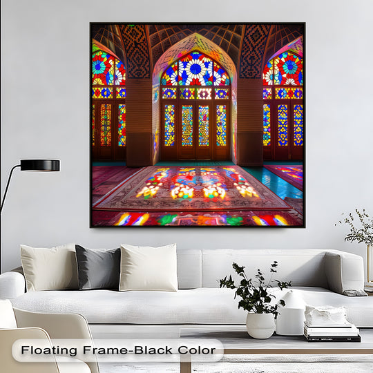 Defined by its sleek black floating frame, this canvas pictures highlights the vibrant Persian Canvas Print, adding a touch of refined artistry to any space.