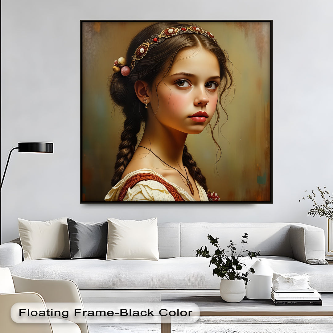Golden Innocence – Young Girl Portrait Canvas Wall Art | Framed Art