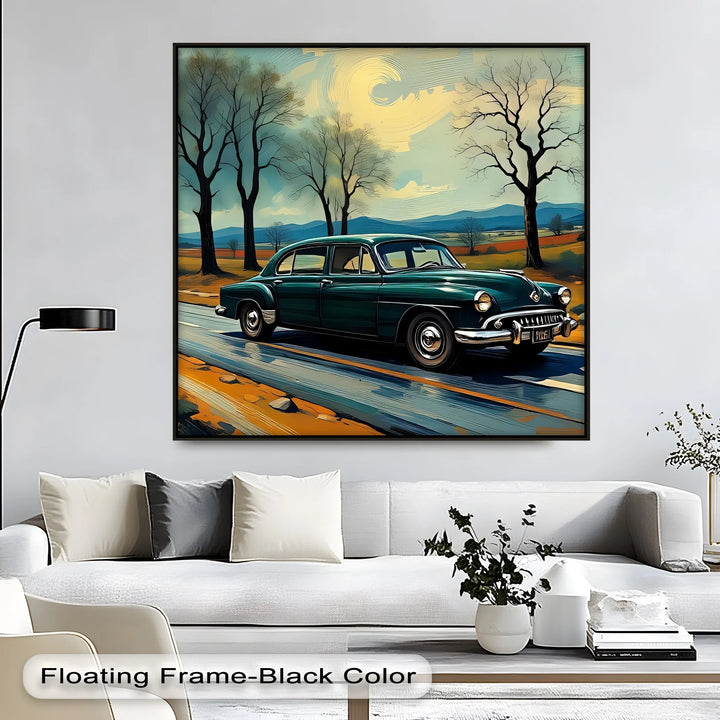 Teal Vintage Sedan on Winding Country Road – Car Canvas Print
