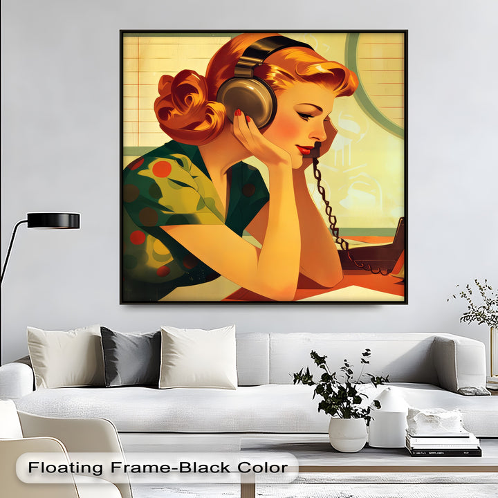 Echoes of Elegance – Retro Radio Lady Canvas Print