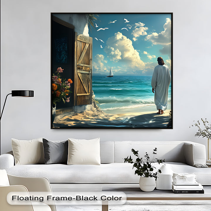Peace by the Shore – Jesus Walking on the Beach Canvas Print