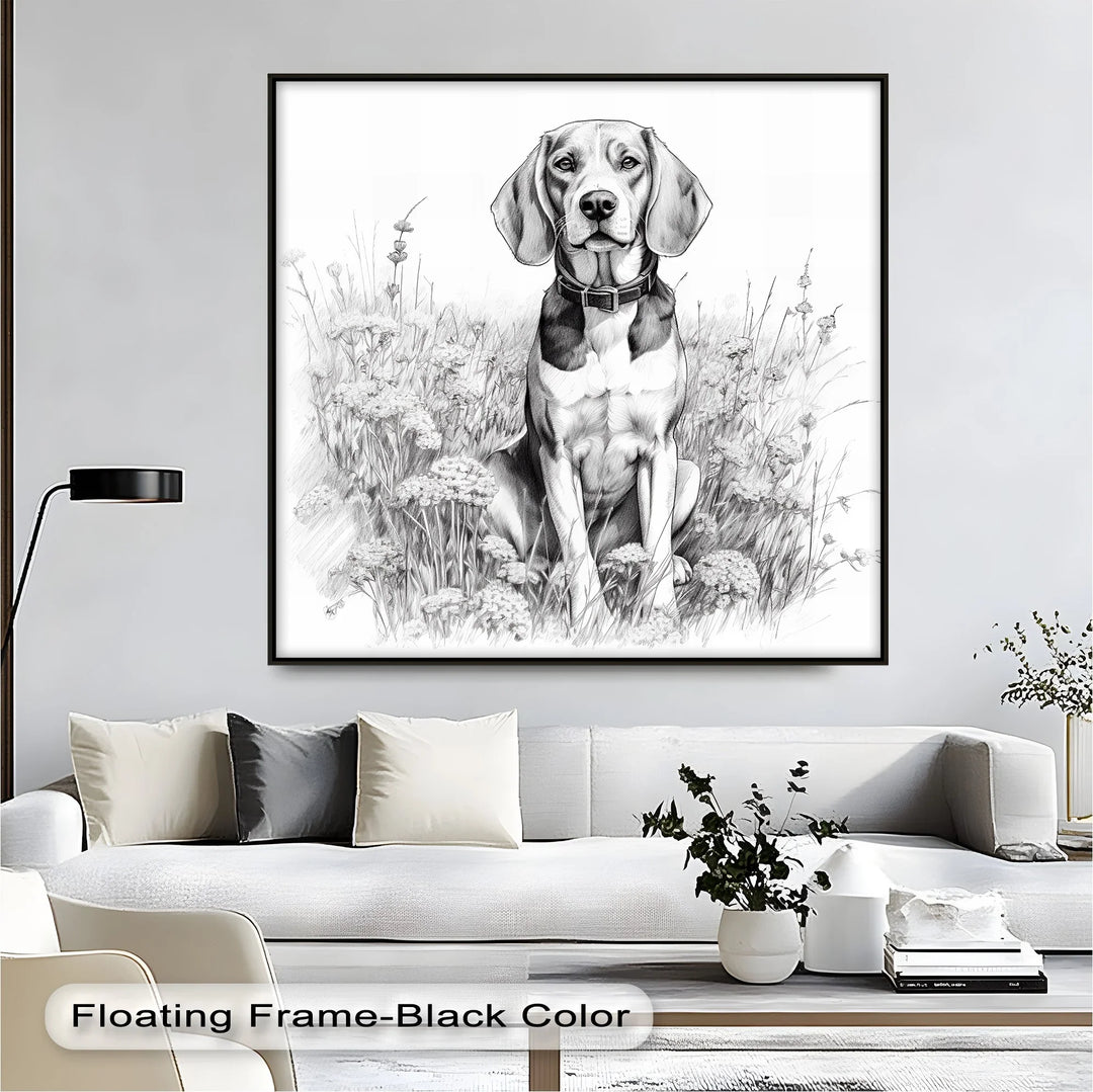 Hound Dog Among Wildflowers Pencil Drawing - Canvas Print - MyPhotoStation