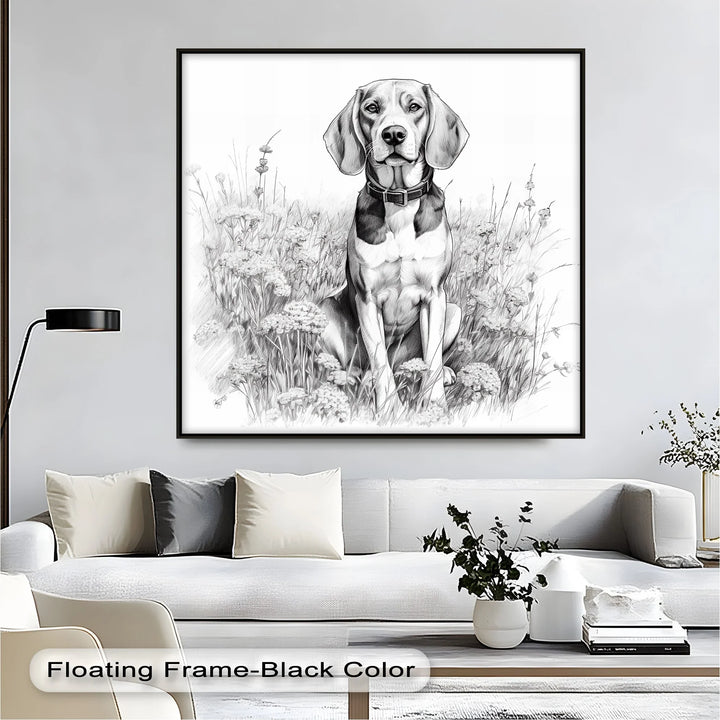 Hound Dog Among Wildflowers Pencil Drawing - Canvas Print - MyPhotoStation