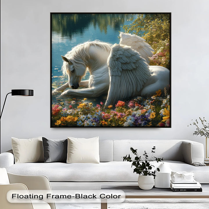 Serene Winged Unicorn by the Water – Fantasy Animal Canvas Print - MyPhotoStation