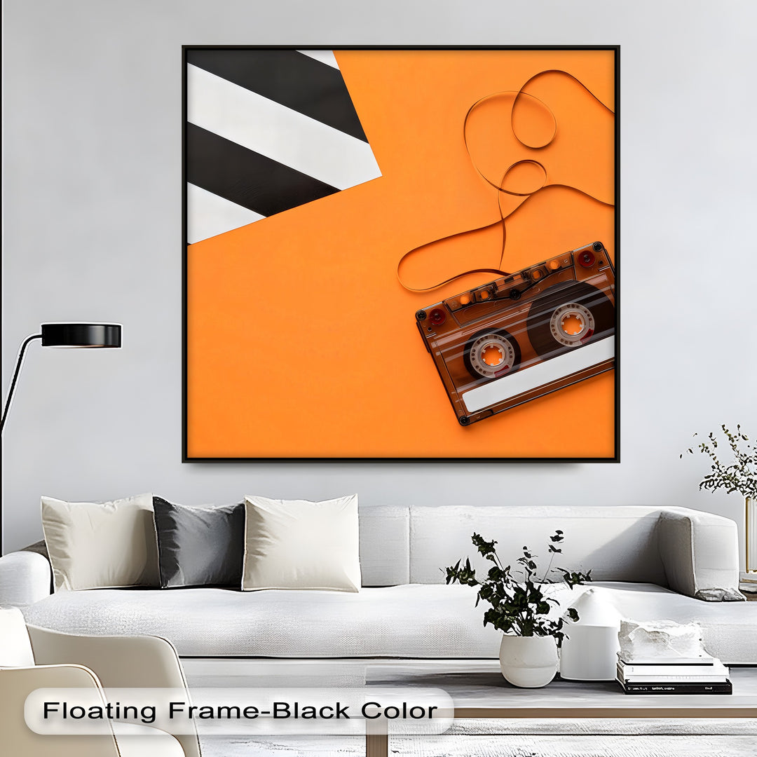Retro Cassette Tape on Orange – Pop Art Music Canvas Print