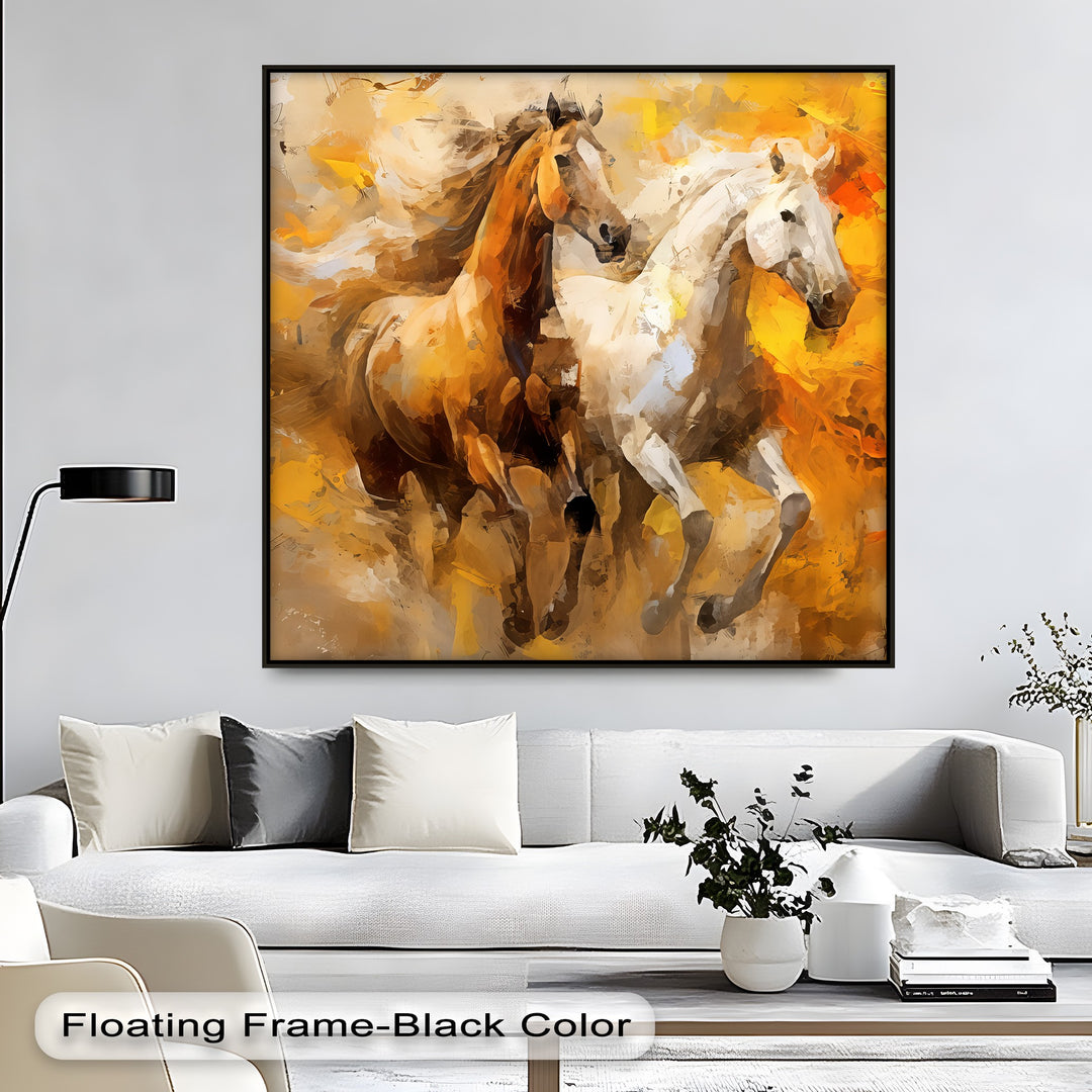 Galloping Horses Through Autumn Light - Horse Canvas Print