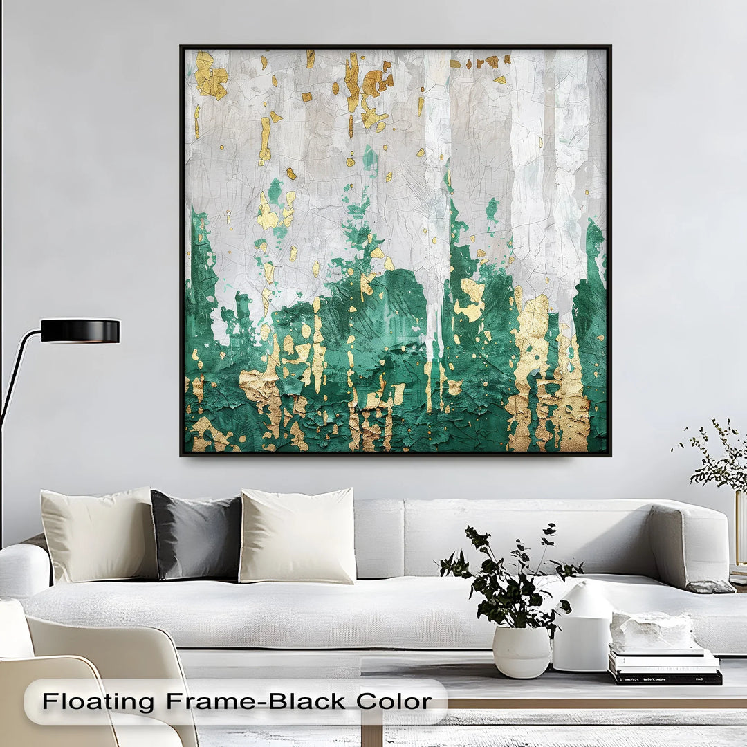 Emerald Fragmentation – Abstract Green and Gold Canvas Print - MyPhotoStation