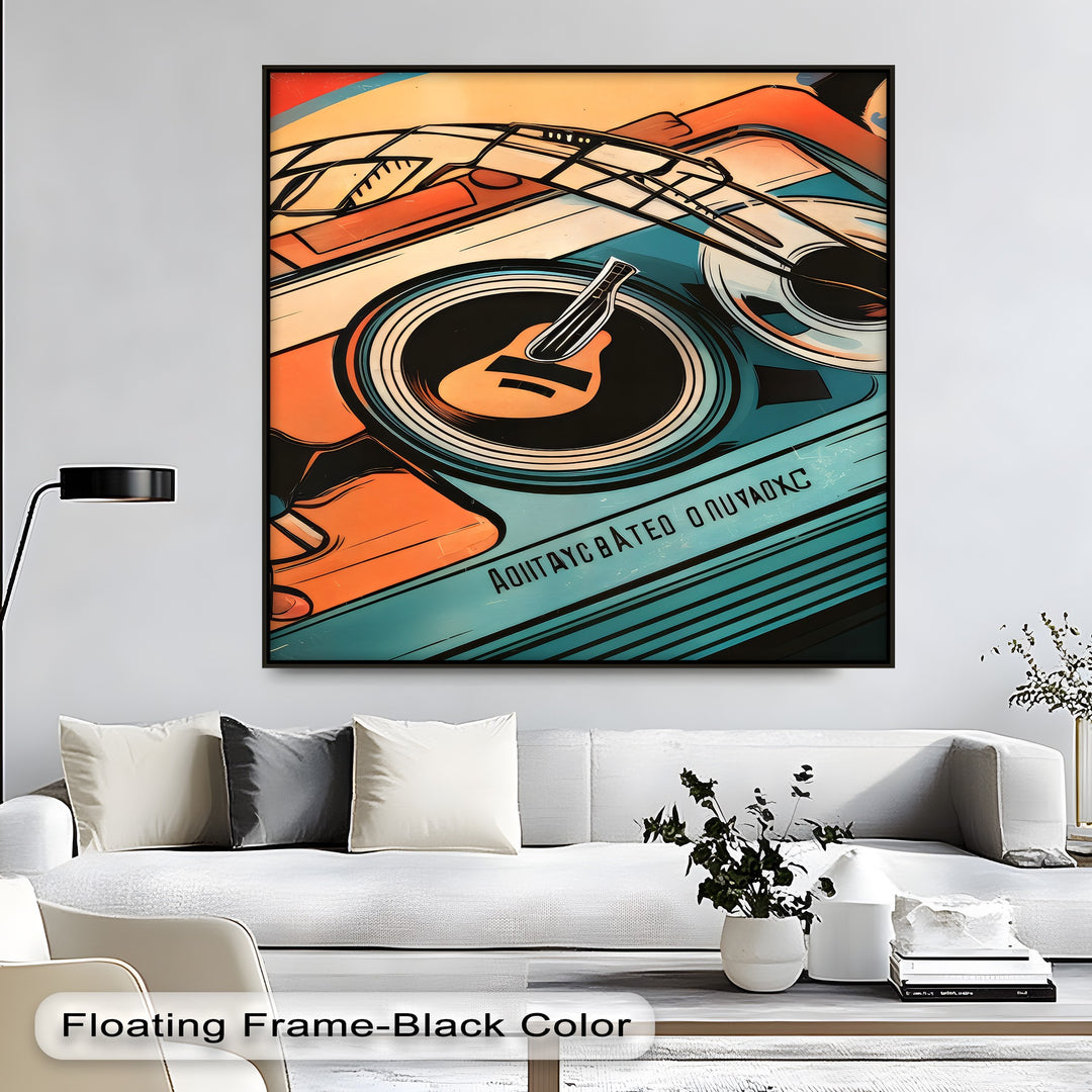 Spin & Strings – Retro Turntable with Guitar Detail Canvas Print