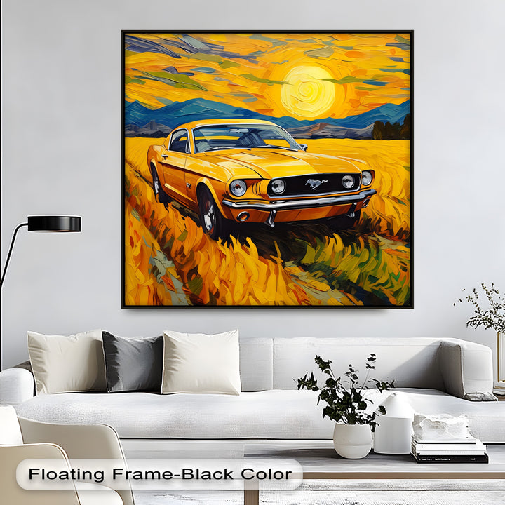Golden Mustang Drive – Car Canvas Print