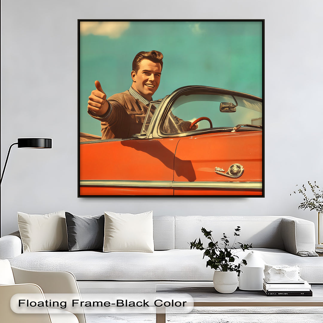 Cruise Control – Retro Convertible Thumbs-Up Canvas Print