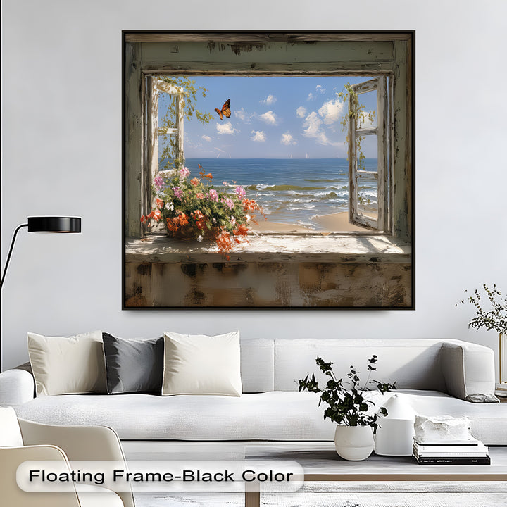 Seaside Serenity – Open Window Ocean View Canvas Print