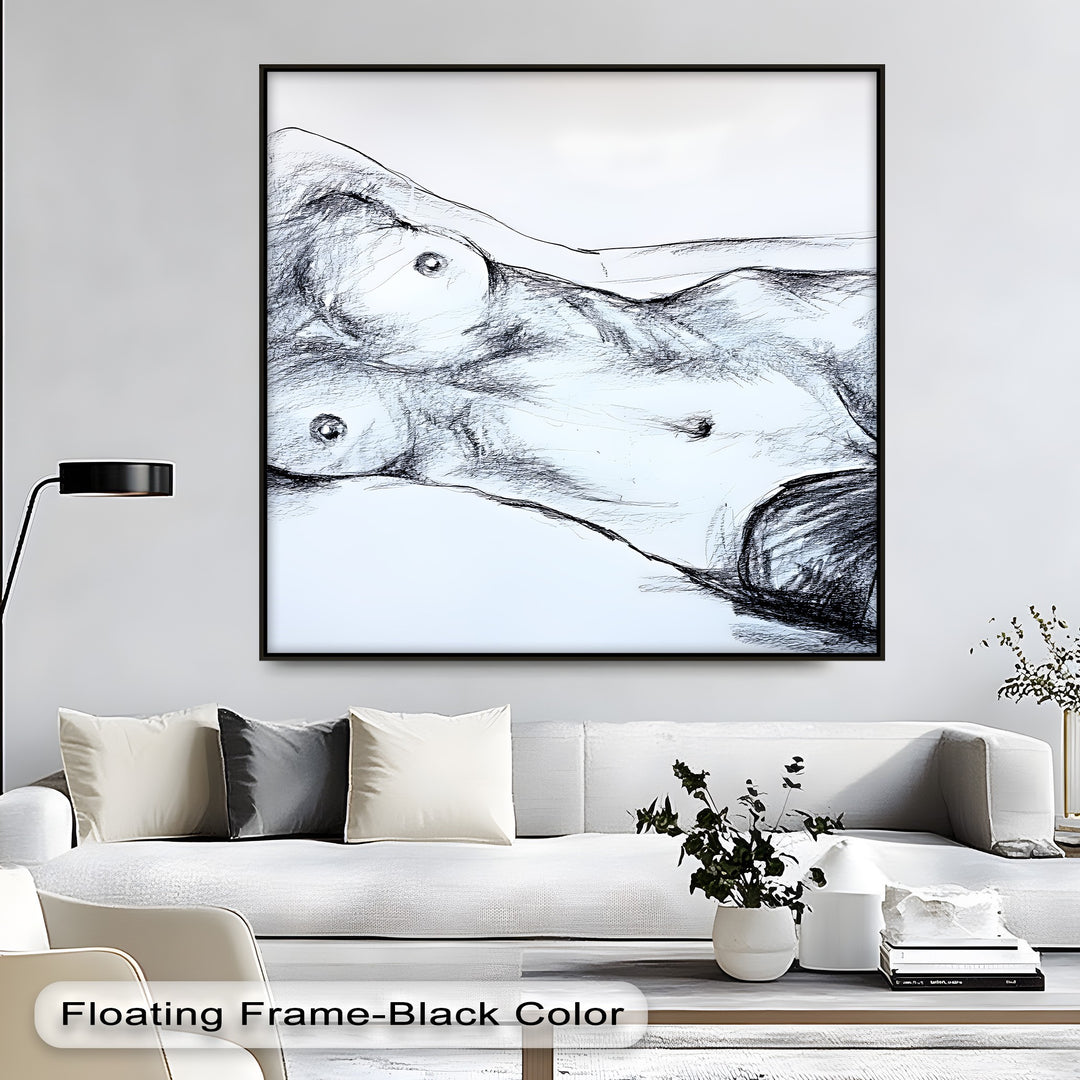 Graphite Whisper – Nude Sketch Canvas Print | Horizontal Wall Art