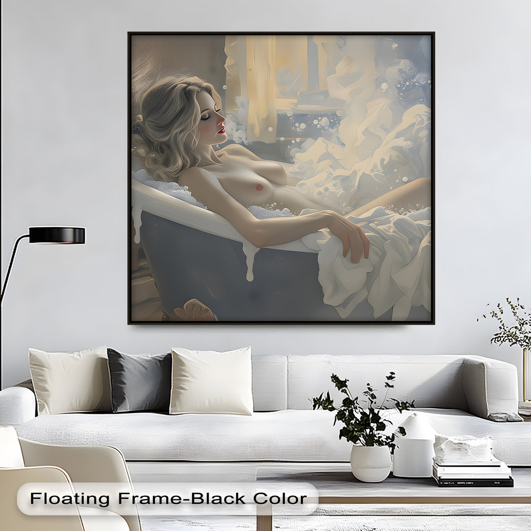 Sensual Woman in Bathtub – Erotic Canvas Wall Art | Framed Art