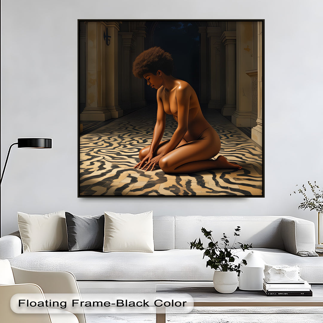 Midnight Devotion – Dark Erotic Canvas Wall Art | Nude African Woman