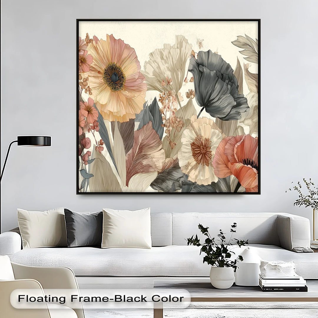 Soft botanical illustration with pastel blooms and delicate lines

