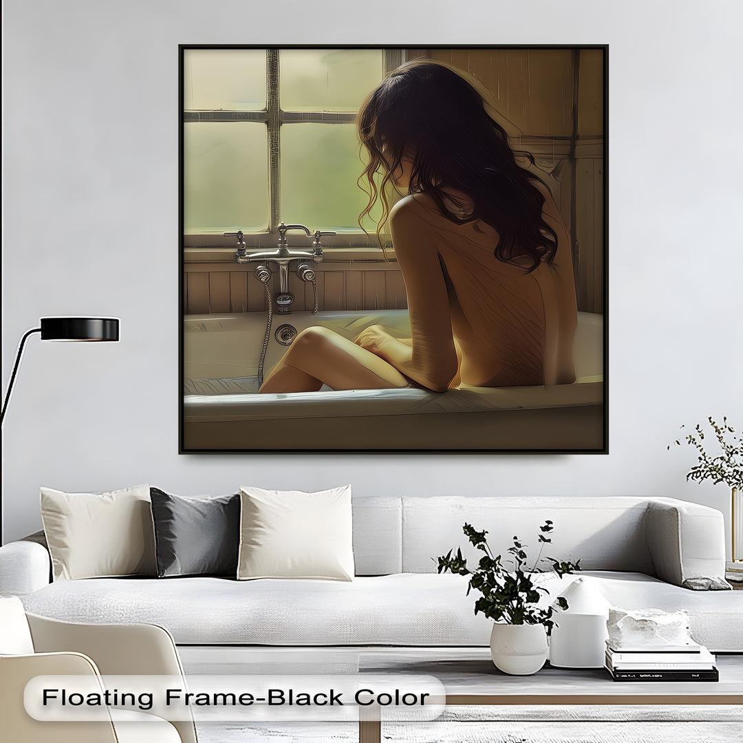 Solitude in the Rain – Erotic Bathtub Canvas Wall Art | Nude Art