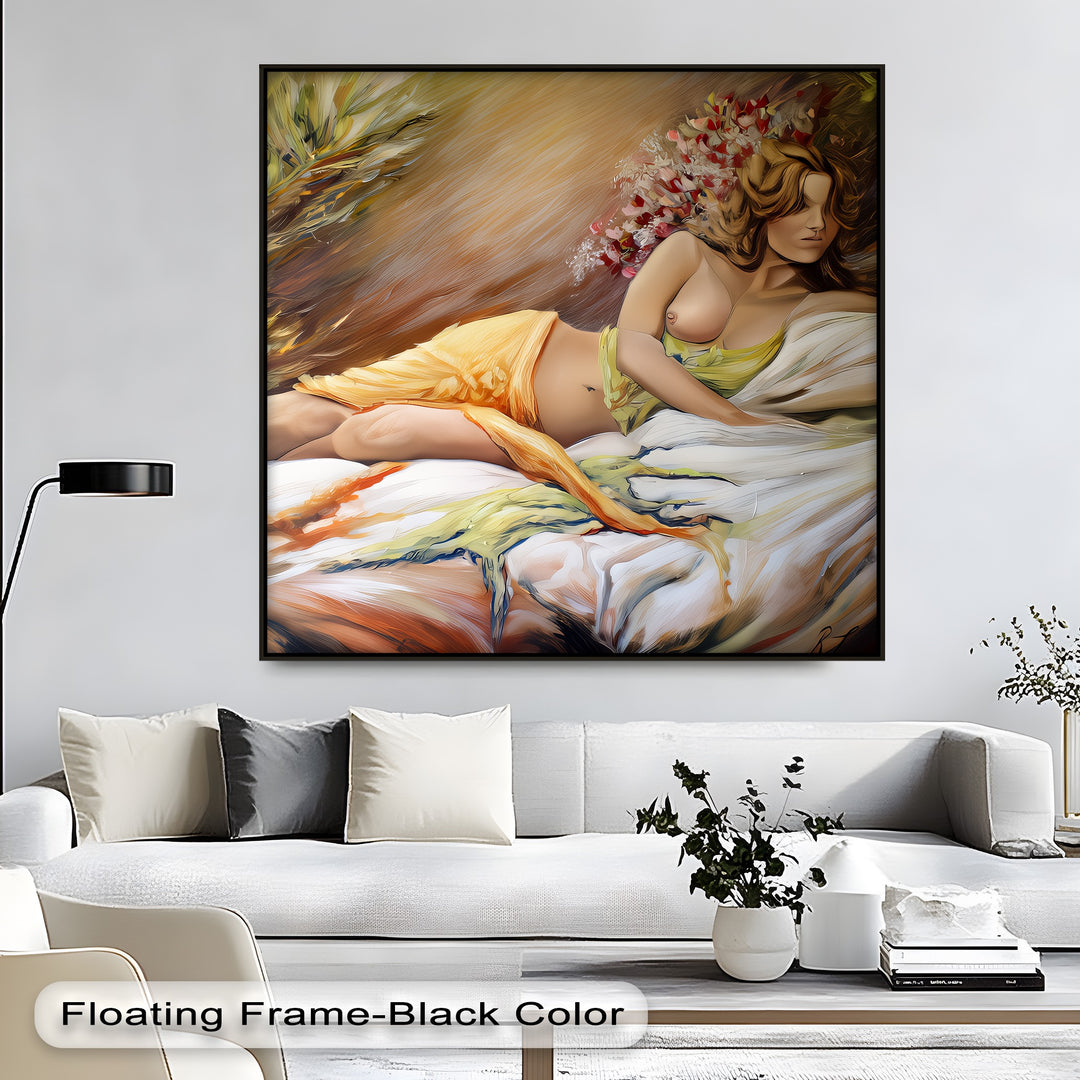 Golden Bloom – Romantic Nude Wall Art | Large Sensual Canvas Print