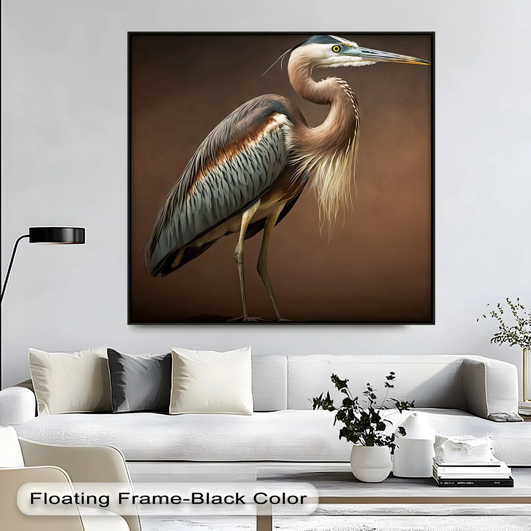 Elegant Heron on Earth Tones – Bird Portrait Canvas Print - MyPhotoStation