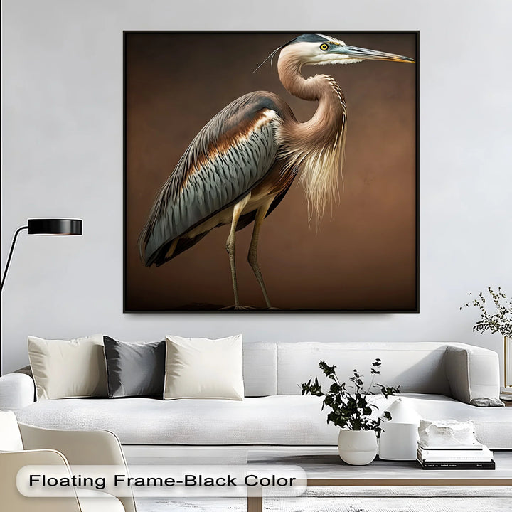 Elegant Heron on Earth Tones – Bird Portrait Canvas Print - MyPhotoStation