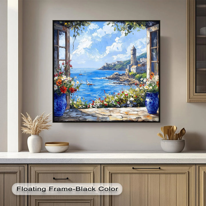 Mediterranean View Through the Terrace – Coastal Kitchen Canvas Print - MyPhotoStation