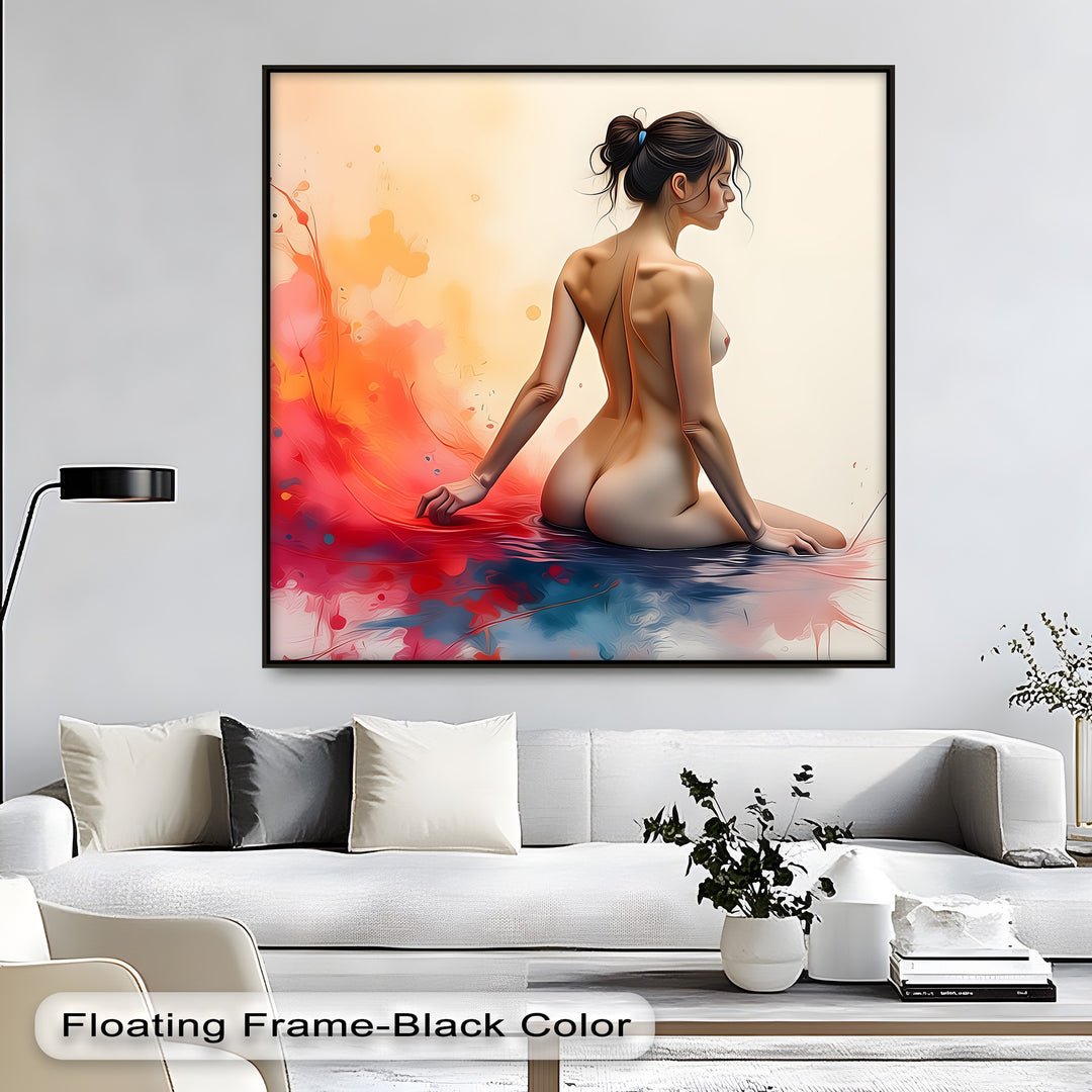 Serene Bloom – Nude Abstract Splash Canvas Wall Art | Sexy Art
