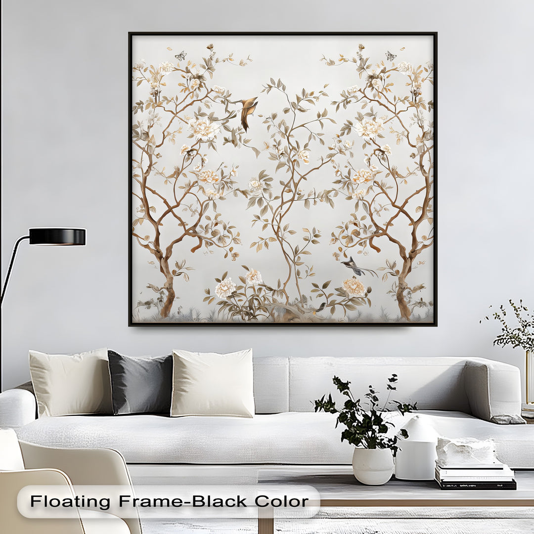 Chinoiserie Floral Birds Mural - Canvas Wall Art | Large Canvas