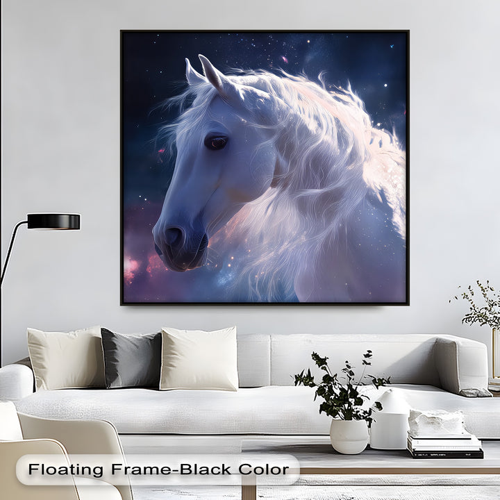 Starlit Grace – Celestial White Horse Portrait Canvas Print