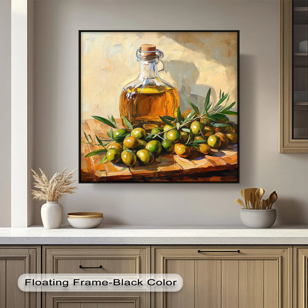 Golden Harvest – Olive Oil and Branches Canvas Wall Art - MyPhotoStation