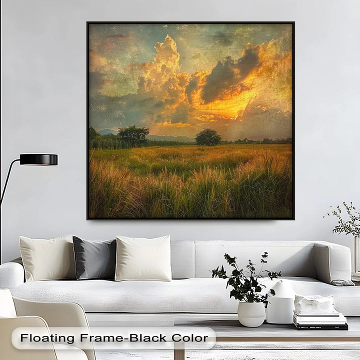 Atmospheric wheat field with dramatic sky

